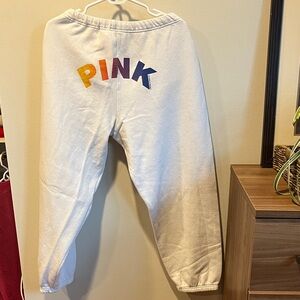 RARE VINTAGE ORIGINAL Victoria's Secret White Joggers with Colorful PINK Logo